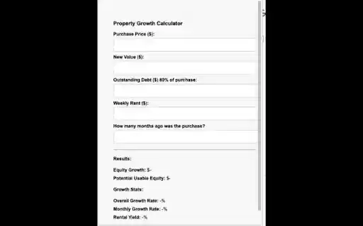 Property Growth Calculator from Chrome web store to be run with OffiDocs Chromium online Property Growth Calculator from Chrome web store to be run with OffiDocs Chromium online