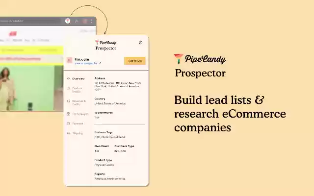 Prospector: Build eCommerce lead lists  from Chrome web store to be run with OffiDocs Chromium online