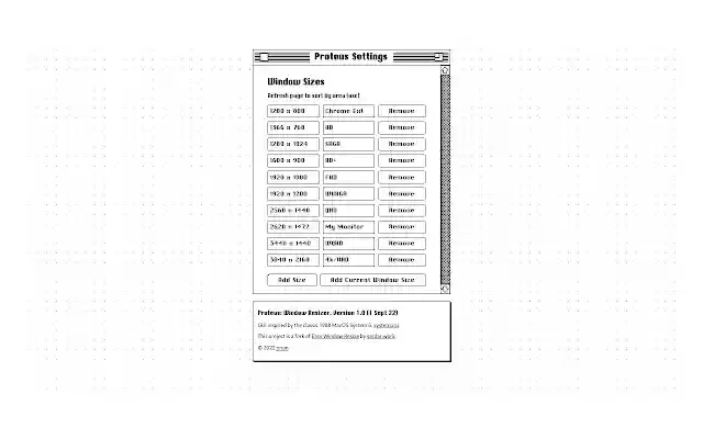 Proteus: Window Resizer  from Chrome web store to be run with OffiDocs Chromium online