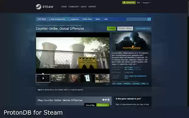 ProtonDB for Steam  from Chrome web store to be run with OffiDocs Chromium online