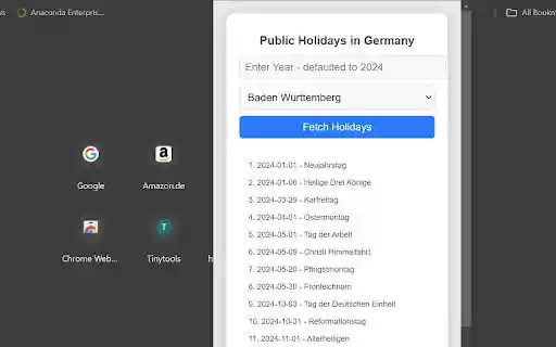 Public Holidays Viewer  from Chrome web store to be run with OffiDocs Chromium online