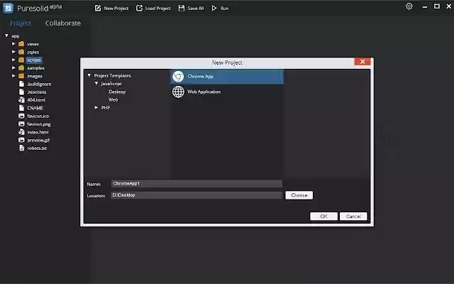 Puresolid IDE  from Chrome web store to be run with OffiDocs Chromium online