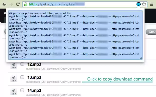 Put.io files to command line  from Chrome web store to be run with OffiDocs Chromium online