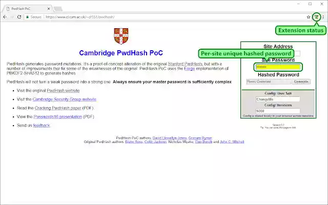 PwdHash PoC port  from Chrome web store to be run with OffiDocs Chromium online