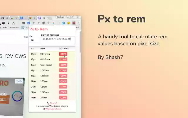 PxtoRem from Chrome web store to be run with OffiDocs Chromium online PxtoRem from Chrome web store to be run with OffiDocs Chromium online