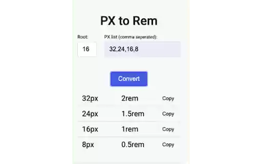 PX to REM Converter  from Chrome web store to be run with OffiDocs Chromium online