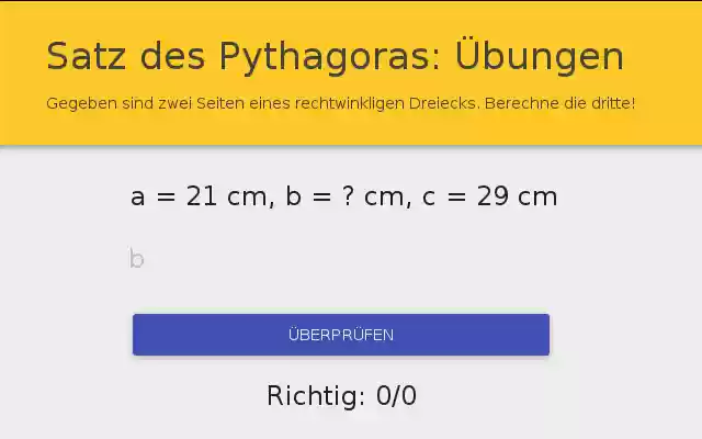 Pythagoras Trainer من متجر Chrome الإلكتروني ليتم تشغيله مع OffiDocs Chromium عبر الإنترنت