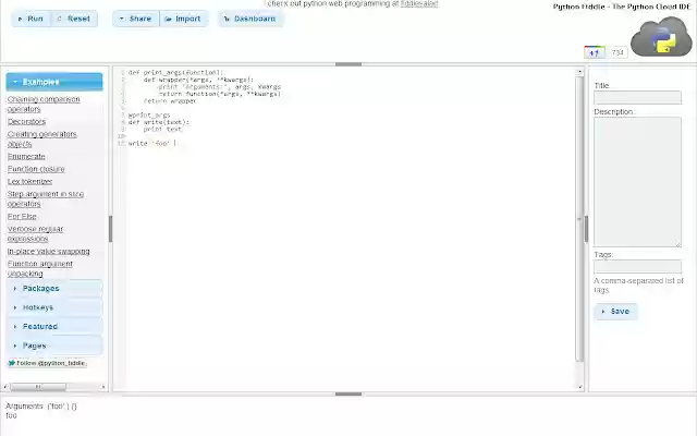 Python Fiddle  from Chrome web store to be run with OffiDocs Chromium online
