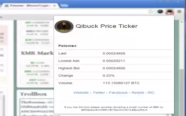 QBK Ticker từ cửa hàng Chrome trực tuyến sẽ được chạy với OffiDocs Chromium trực tuyến