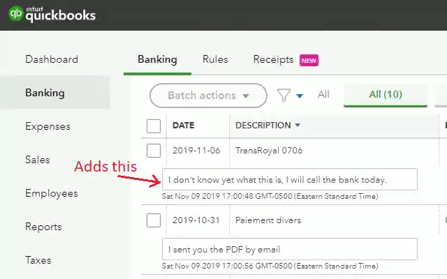 QBO banking notes  from Chrome web store to be run with OffiDocs Chromium online