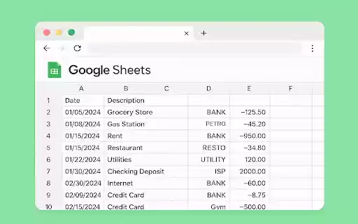 QIF, OFX, QFX to Google Sheets  from Chrome web store to be run with OffiDocs Chromium online