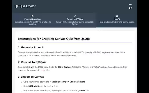 QTIQuiz Creator  from Chrome web store to be run with OffiDocs Chromium online