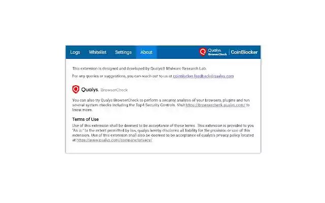 Qualys BrowserCheck CoinBlocker from Chrome web store to be run with OffiDocs Chromium online Qualys BrowserCheck CoinBlocker from Chrome web store to be run with OffiDocs Chromium online