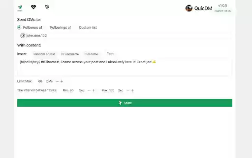 QuicDM: Steamline IG DMs with Ease  from Chrome web store to be run with OffiDocs Chromium online