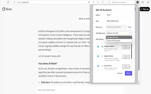 Quick Ask AI  from Chrome web store to be run with OffiDocs Chromium online