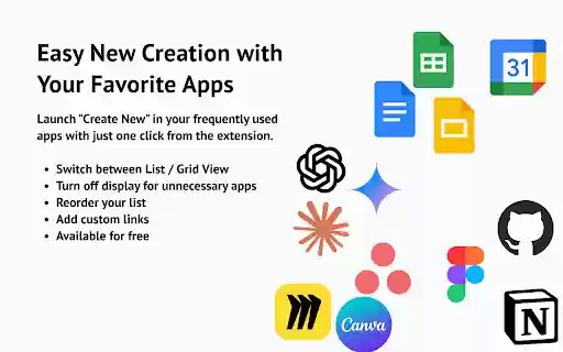 QuickCreate: Easily start something new across all your apps  from Chrome web store to be run with OffiDocs Chromium online