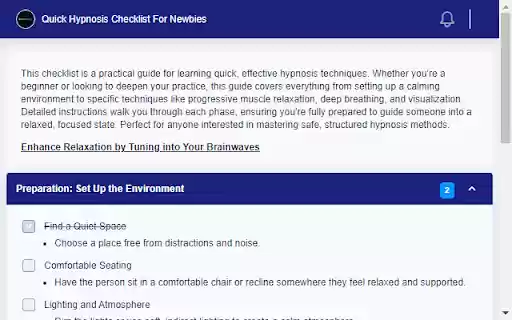 Quick Hypnosis Checklist For Newbies  from Chrome web store to be run with OffiDocs Chromium online