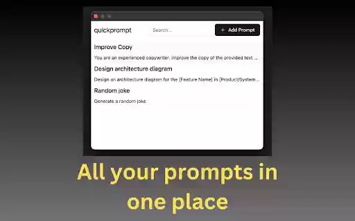 quickprompt Prompt Manager for ChatGPT and Claude  from Chrome web store to be run with OffiDocs Chromium online