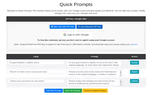 Quick Prompts: ChatGPT Text Rewriter  Summarizer  from Chrome web store to be run with OffiDocs Chromium online