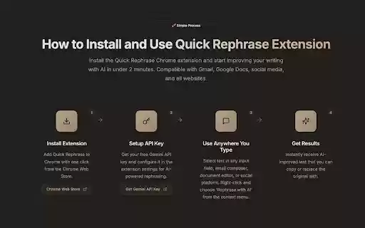 Quick Rephrase – Rephrase Any Text with AI  from Chrome web store to be run with OffiDocs Chromium online