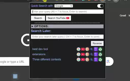 Quick Search (Save Search for Later)  from Chrome web store to be run with OffiDocs Chromium online
