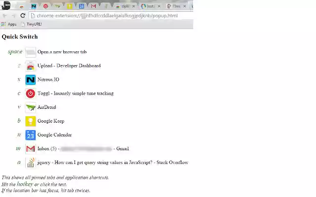 QuickSwitch  from Chrome web store to be run with OffiDocs Chromium online