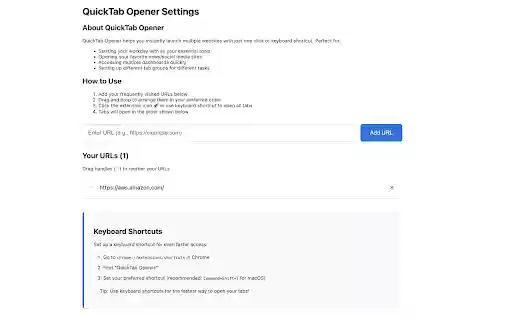 QuickTabOpener: one click to open saved tabs  from Chrome web store to be run with OffiDocs Chromium online