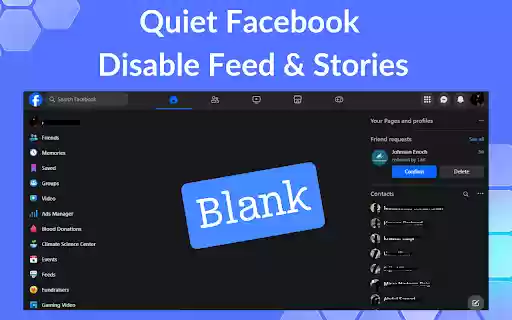Quiet Facebook: Disable Feed  Stories  from Chrome web store to be run with OffiDocs Chromium online