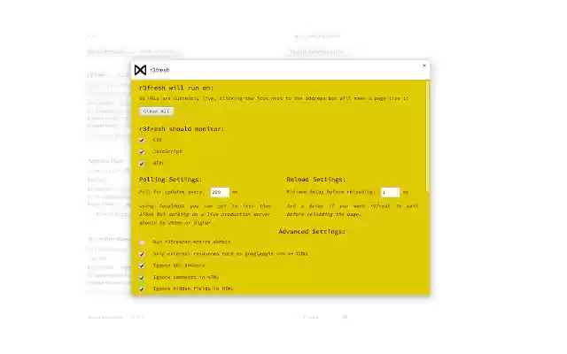 r3fresh  from Chrome web store to be run with OffiDocs Chromium online