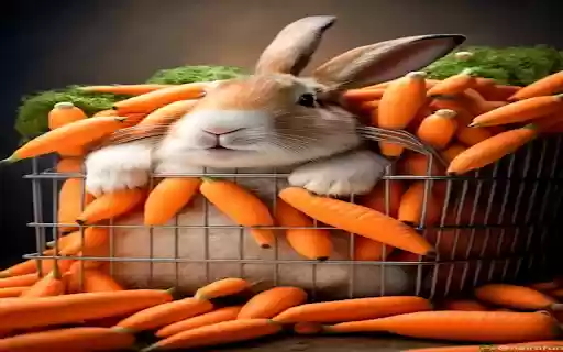 Rabbit in a basket of carrots Wallpaper  from Chrome web store to be run with OffiDocs Chromium online