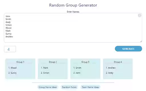 Random Group Generator  from Chrome web store to be run with OffiDocs Chromium online