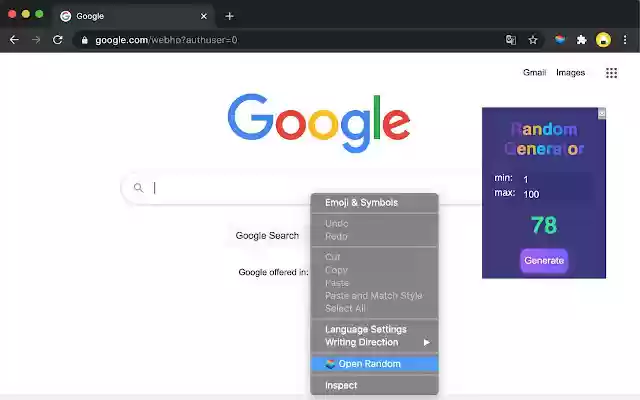 Random Number Generator  from Chrome web store to be run with OffiDocs Chromium online
