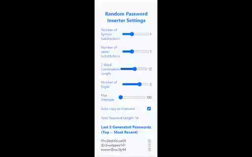 Random Password Inserter  from Chrome web store to be run with OffiDocs Chromium online