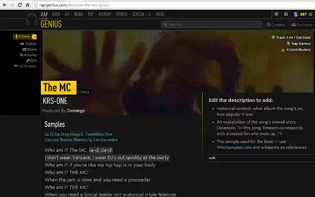 RapGeniusSamples from Chrome web store to be run with OffiDocs Chromium online RapGeniusSamples from Chrome web store to be run with OffiDocs Chromium online