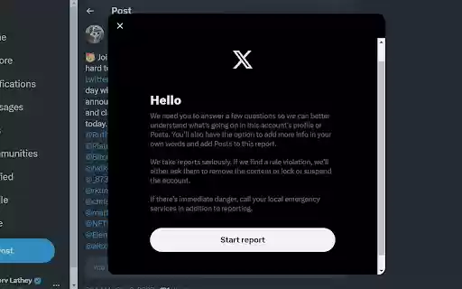 RapidReport untuk Twitter dari toko web Chrome akan dijalankan dengan OffiDocs Chromium online