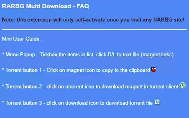 RARBG Multi Download  from Chrome web store to be run with OffiDocs Chromium online