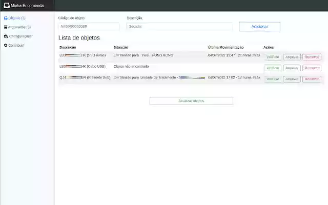 Rastreamento Correios Minha Encomenda from Chrome web store to be run with OffiDocs Chromium online Rastreamento Correios Minha Encomenda from Chrome web store to be run with OffiDocs Chromium online