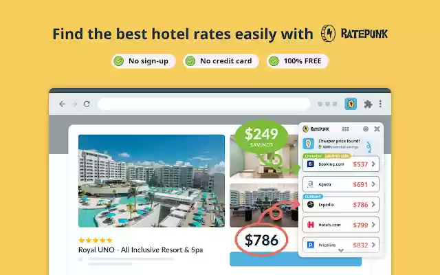 Ratepunk Same Hotel Way Cheaper  from Chrome web store to be run with OffiDocs Chromium online