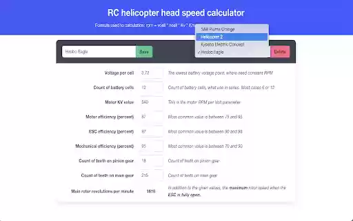RC heli head speed calculator  from Chrome web store to be run with OffiDocs Chromium online
