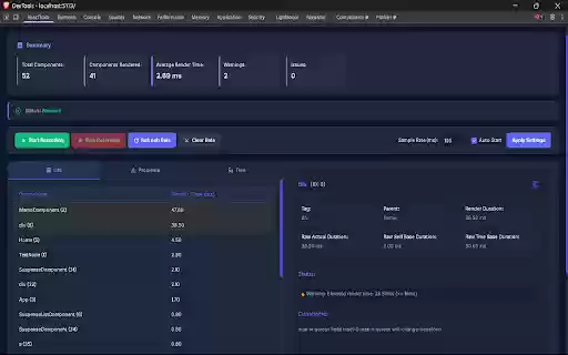 ReactTrace  from Chrome web store to be run with OffiDocs Chromium online