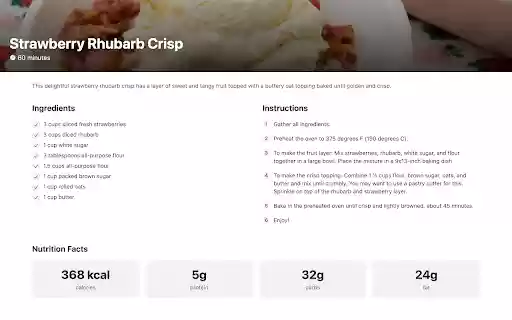 Readable Recipes  from Chrome web store to be run with OffiDocs Chromium online