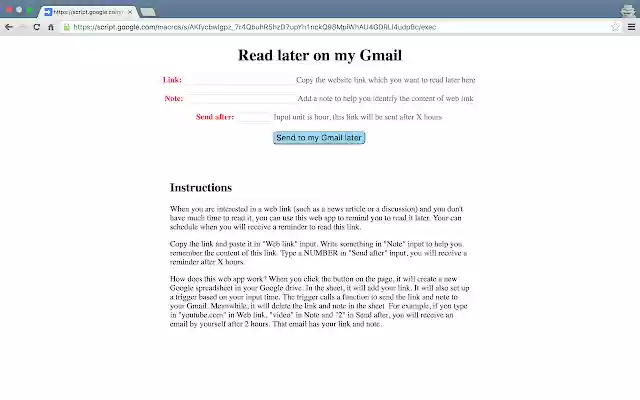 Read later on my Gmail from Chrome web store to be run with OffiDocs Chromium online Read later on my Gmail from Chrome web store to be run with OffiDocs Chromium online