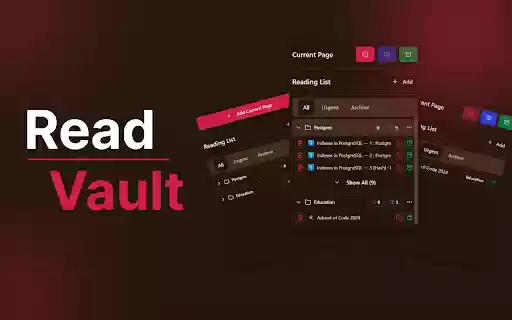 ReadVault Bookmark. Organize. Thrive  from Chrome web store to be run with OffiDocs Chromium online