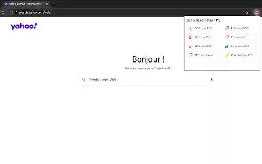Recherche Yahoo par PDF Easy Convert  from Chrome web store to be run with OffiDocs Chromium online