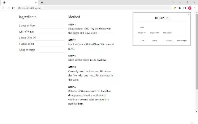 Recipick  from Chrome web store to be run with OffiDocs Chromium online