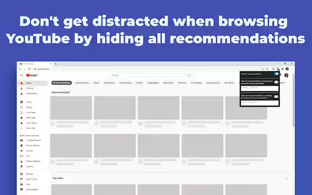 Recommendation filter for YouTube  from Chrome web store to be run with OffiDocs Chromium online