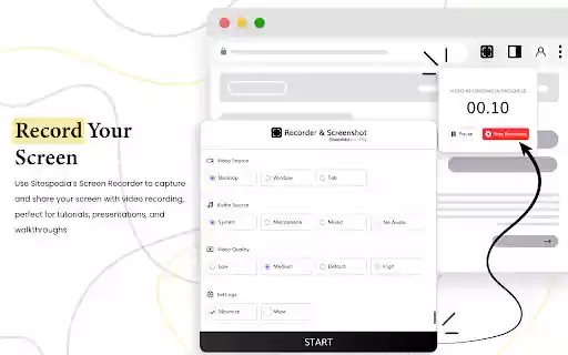 Recorder  Screenshot | Sitespedia Screen Video Recorder  Screenshot  from Chrome web store to be run with OffiDocs Chromium online