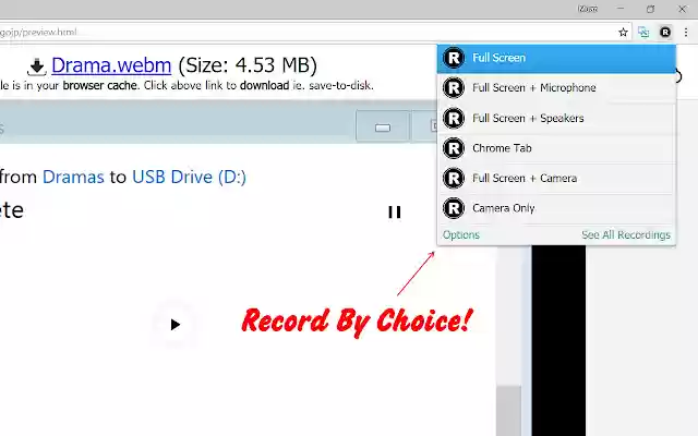 RecordRTC  from Chrome web store to be run with OffiDocs Chromium online