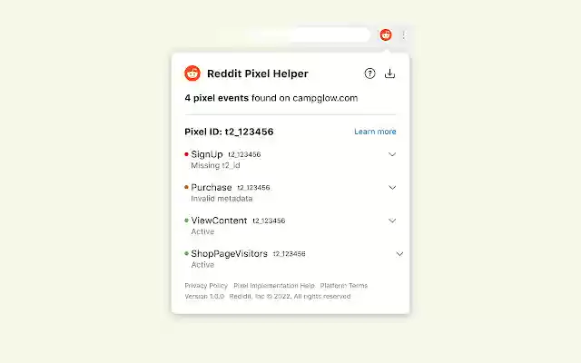 Reddit Pixel Helper  from Chrome web store to be run with OffiDocs Chromium online