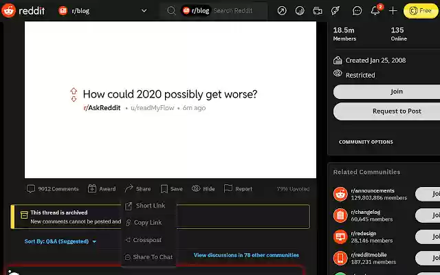 Reddit ShortLink from Chrome web store to be run with OffiDocs Chromium online Reddit ShortLink from Chrome web store to be run with OffiDocs Chromium online